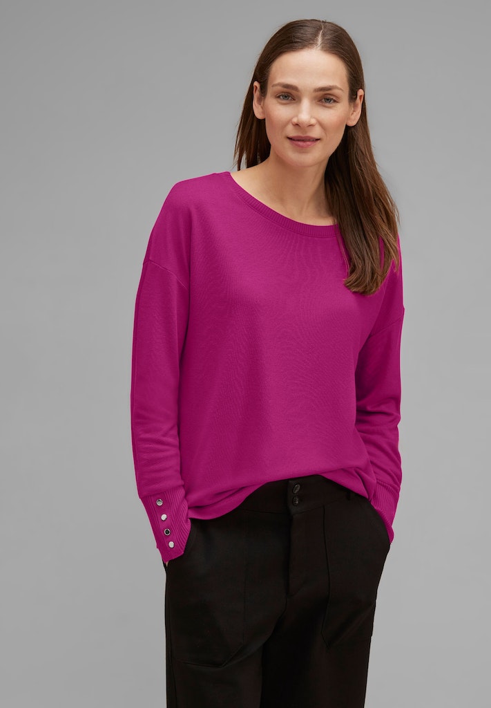 Street One Damen Longsleeve Shirt mit Knopfdetail bright cozy pink bequem  online kaufen bei