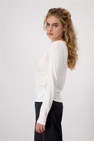 Shirt mit Pailletten und Perlen off-white