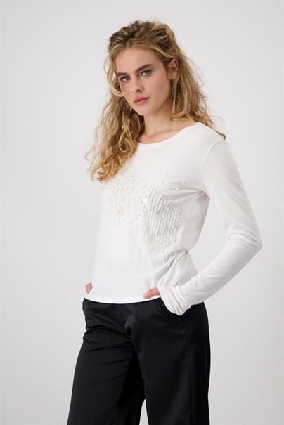 Shirt mit Pailletten und Perlen off-white