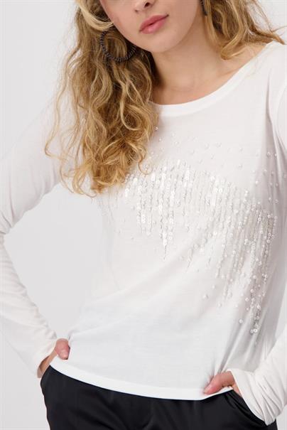 Shirt mit Pailletten und Perlen off-white