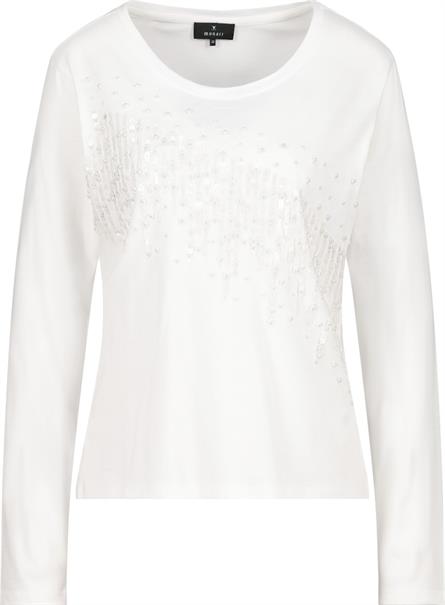 Shirt mit Pailletten und Perlen off-white