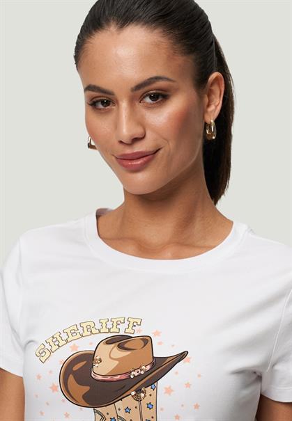 Shirt mit print patch white beige