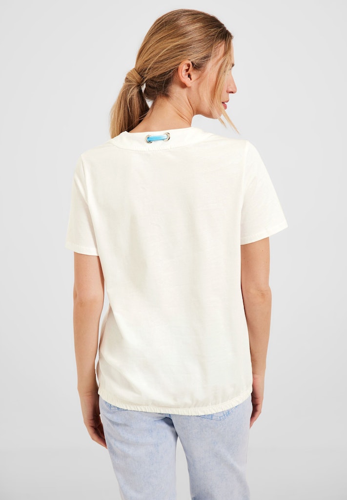 Cecil Damen T-Shirt Shirt mit Print Tunnelzgband vanilla white bequem  online kaufen bei