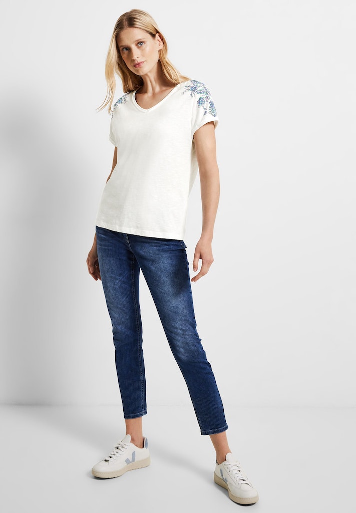 Cecil Damen T-Shirt Shirt mit Schulter Stickerei vanilla white bequem  online kaufen bei
