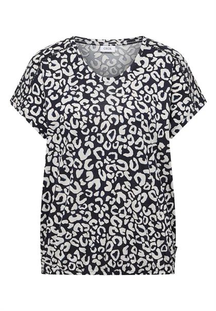 Shirt mit Spitzendetail und Leo-Print urban dark blue