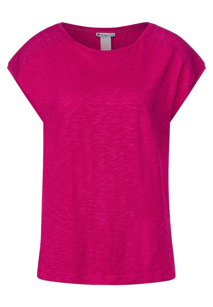 Street One Damen T-Shirt Shirt mit Spitzeneinsatz nu pink bequem online  kaufen bei | T-Shirts