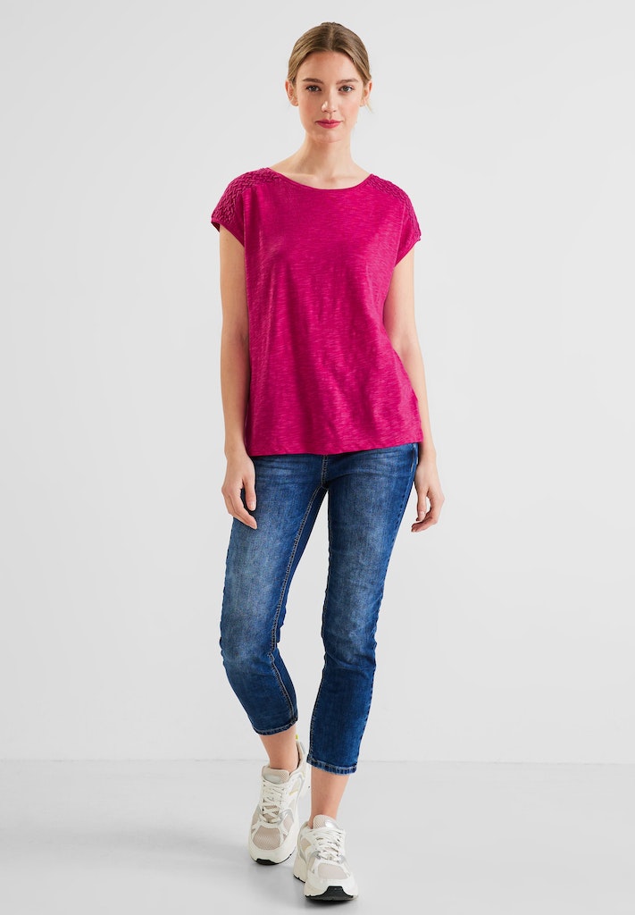 Street One Damen T-Shirt Shirt mit Spitzeneinsatz nu pink bequem online  kaufen bei