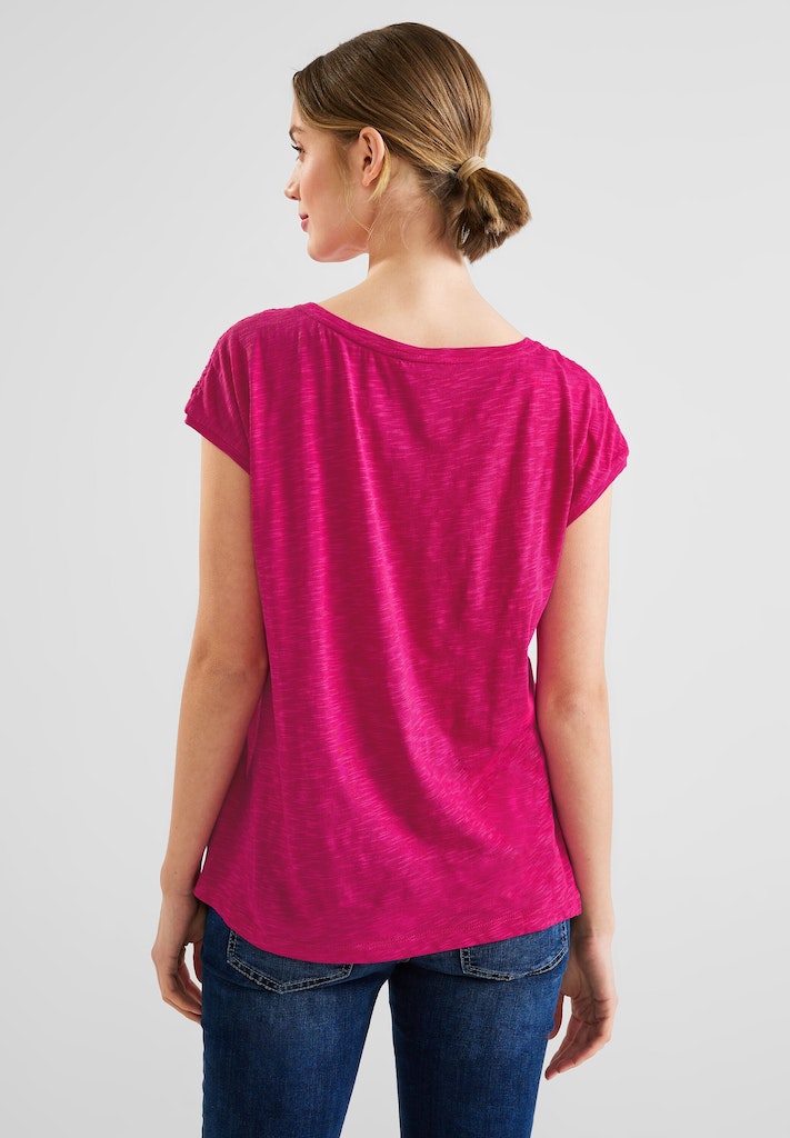 Street One Damen T-Shirt Shirt mit Spitzeneinsatz nu pink bequem online  kaufen bei