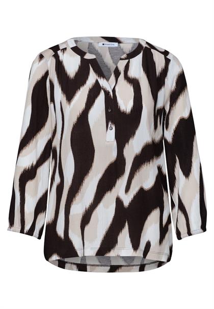 Shirt mit Split Neck und Strukturmix espresso brown
