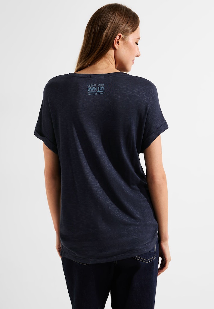 mit Wording Steinchen kaufen blue Cecil Shirt T-Shirt sky bei online Damen night bequem