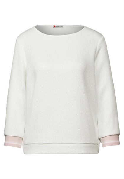 Shirt mit Streifen-Bündchen off white