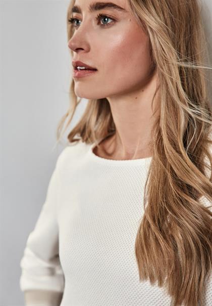 Shirt mit Streifen-Bündchen off white