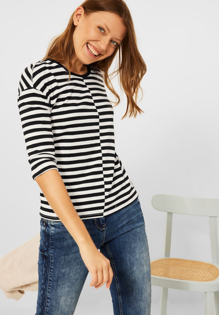 Cecil Damen Longsleeve Shirt mit Streifen Muster cosmic blue bequem online  kaufen bei