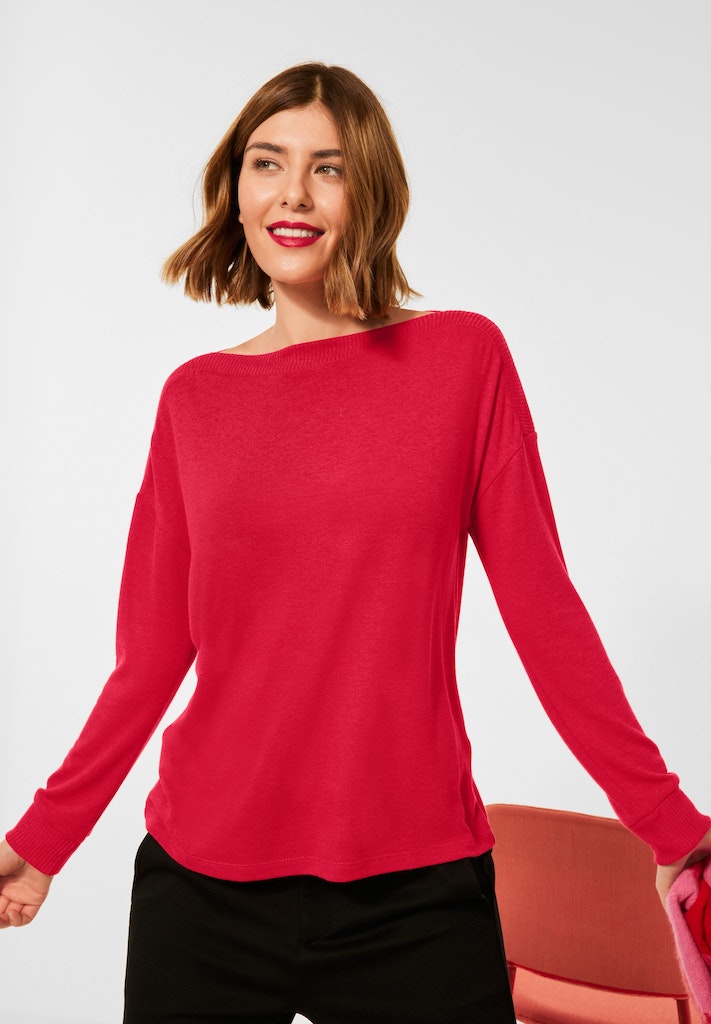 Street One Damen Longsleeve Shirt mit U-Boot Ausschnitt beloved raspberry  bequem online kaufen bei