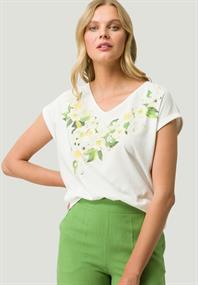 Shirt mit V-Ausschnitt und Blumendruck patch creamgreen