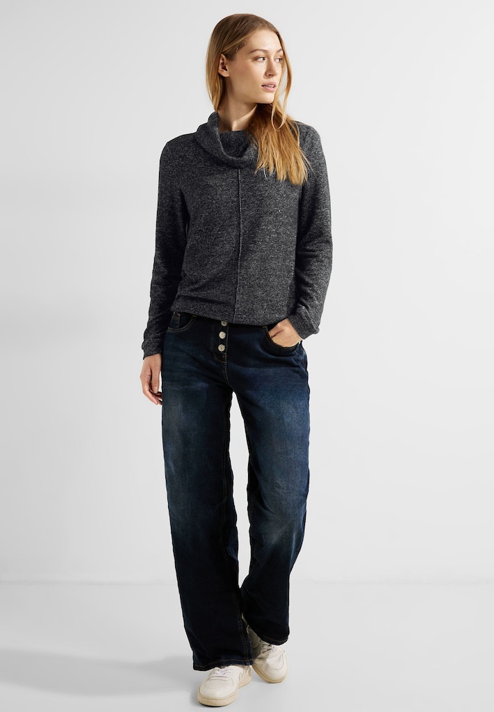 Cecil Damen Longsleeve Shirt mit Volumenkragen mineral grey melange bequem  online kaufen bei