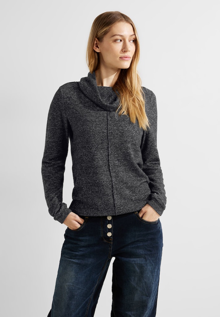 Cecil Damen Longsleeve Shirt mit Volumenkragen mineral grey melange bequem  online kaufen bei