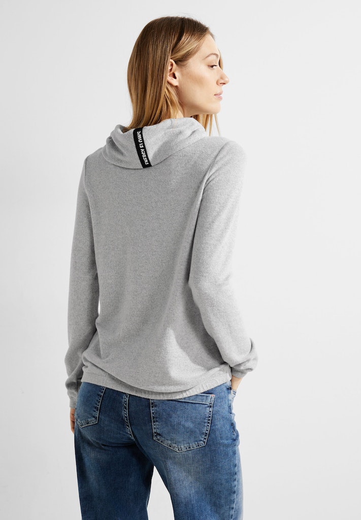 Cecil Damen Longsleeve Shirt mit Volumenkragen mineral grey melange bequem  online kaufen bei