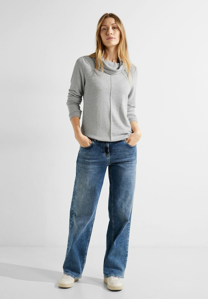 Cecil Damen Longsleeve Shirt mit Volumenkragen mineral grey melange bequem  online kaufen bei