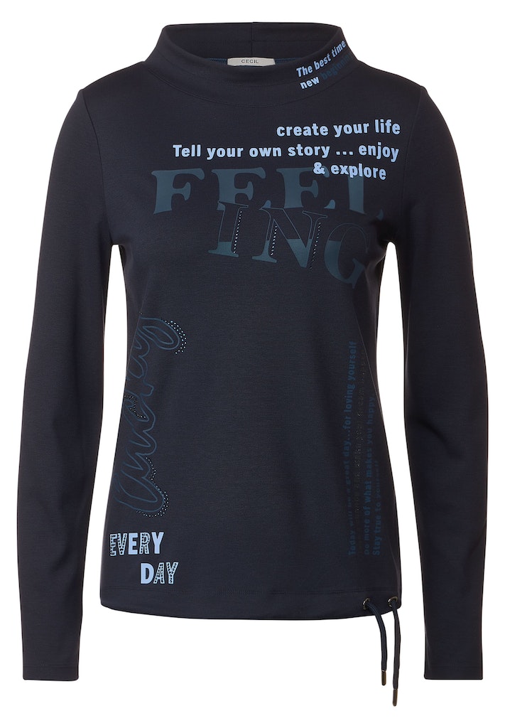 Cecil Damen Sweatshirt Shirt mit Wording night sky blue bequem online  kaufen bei