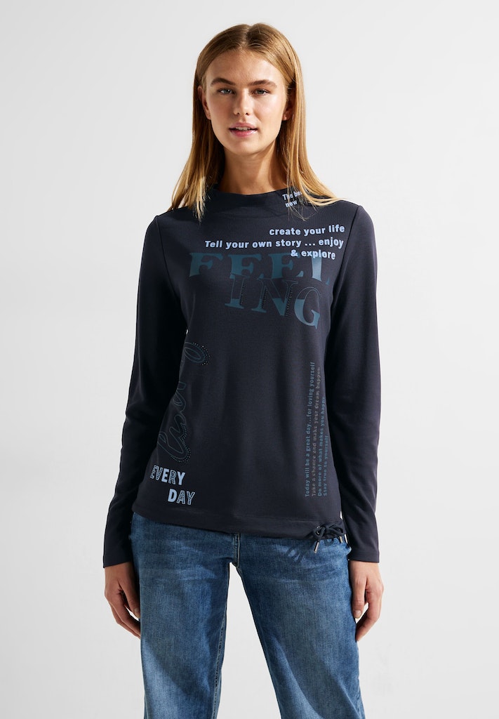 blue mit night Damen Sweatshirt Shirt bequem Cecil kaufen bei online Wording sky