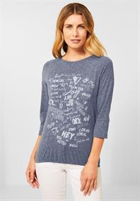 Shirt mit Wording Print deep blue melange