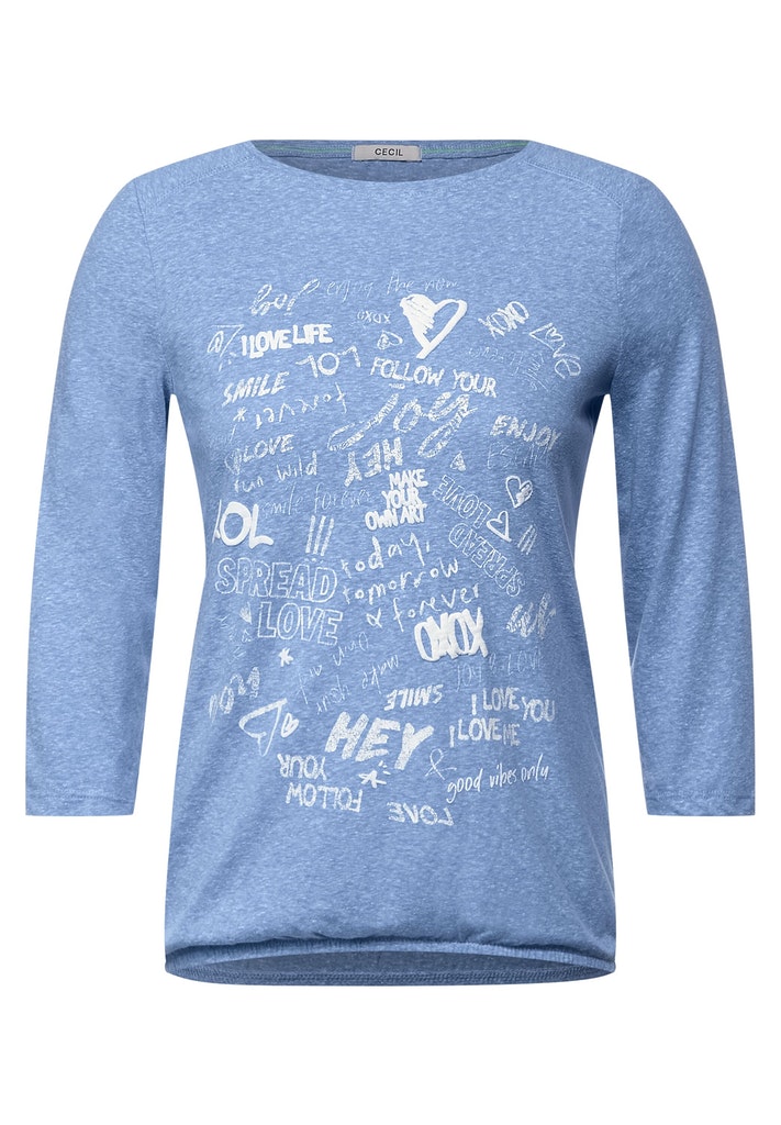 Cecil Damen Longsleeve Shirt mit Wording Print dusk sky blue melange bequem  online kaufen bei