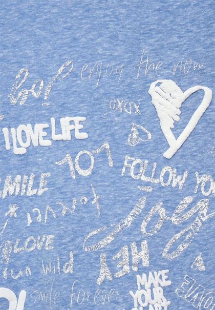 Shirt mit Wording Print dusk sky blue melange