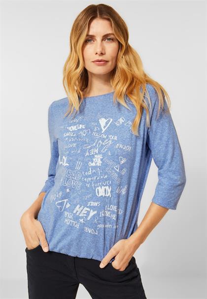 Shirt mit Wording Print dusk sky blue melange