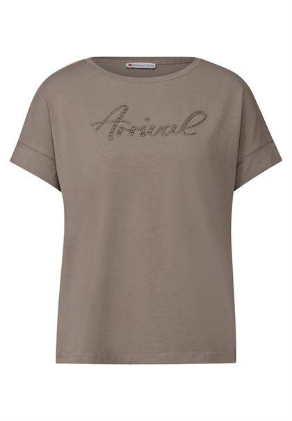 Shirt mit Wording-Stickerei dark tumbled beige