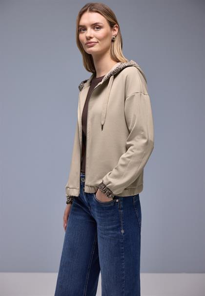 Silk-Look Hoodie Jacke cotton beige