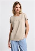 Silk-Look Shirt mit Wording coastal beige
