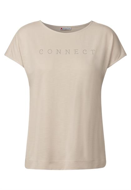 Silk-Look Shirt mit Wording coastal beige