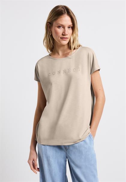 Silk-Look Shirt mit Wording coastal beige