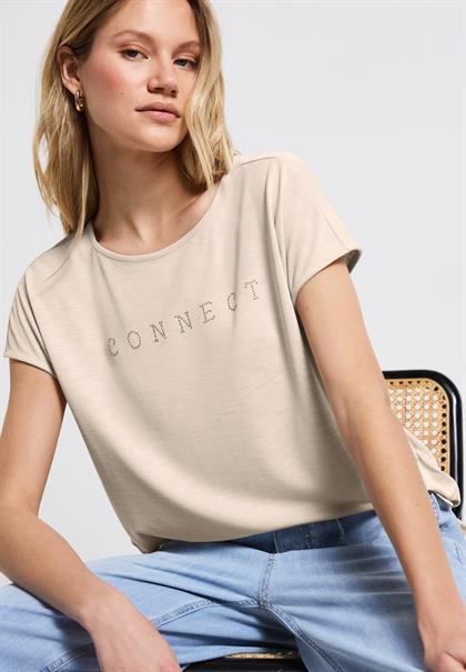 Silk-Look Shirt mit Wording coastal beige