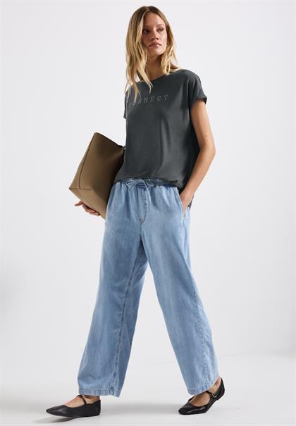 Silk-Look Shirt mit Wording granite grey