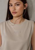 Silk-Look Top mit Wording sandshell beige
