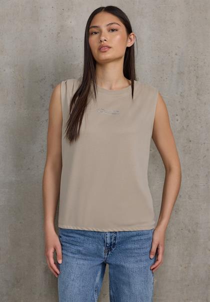 Silk-Look Top mit Wording sandshell beige