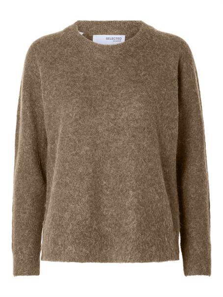 SLFLULU LS KNIT O-NECK NOOS sepia tint