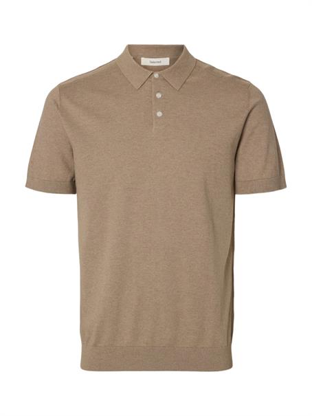 SLHBERG SS KNIT POLO NOOS savannah tan