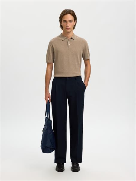 SLHBERG SS KNIT POLO NOOS savannah tan