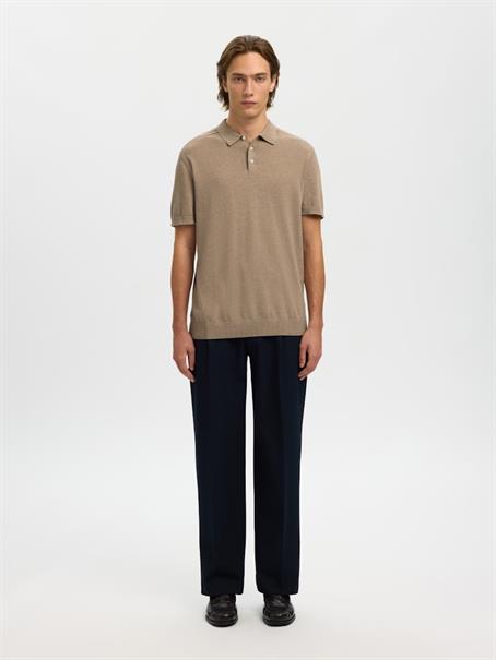 SLHBERG SS KNIT POLO NOOS savannah tan
