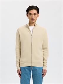 SLHDANE LS KNIT STRUCTURE FULL ZIP NOOS oatmeal