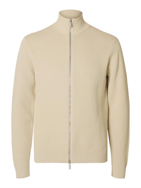 SLHDANE LS KNIT STRUCTURE FULL ZIP NOOS oatmeal