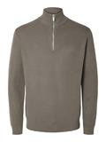 SLHDANE LS KNIT STRUCTURE HALF ZIP NOOS morel