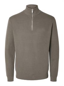 SLHDANE LS KNIT STRUCTURE HALF ZIP NOOS morel