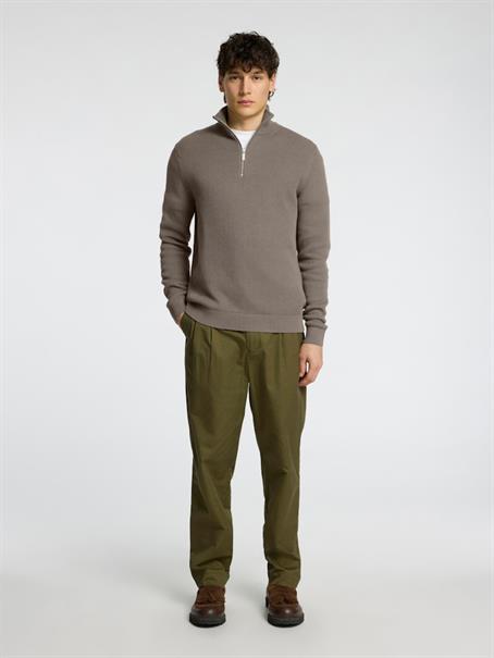 SLHDANE LS KNIT STRUCTURE HALF ZIP NOOS morel
