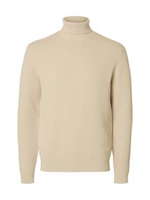 SLHDANE LS KNIT STRUCTURE ROLL NECK NOOS oatmeal