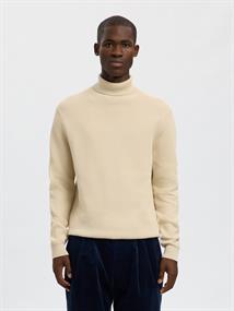 SLHDANE LS KNIT STRUCTURE ROLL NECK NOOS oatmeal