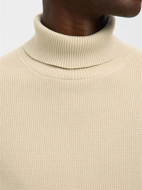SLHDANE LS KNIT STRUCTURE ROLL NECK NOOS oatmeal